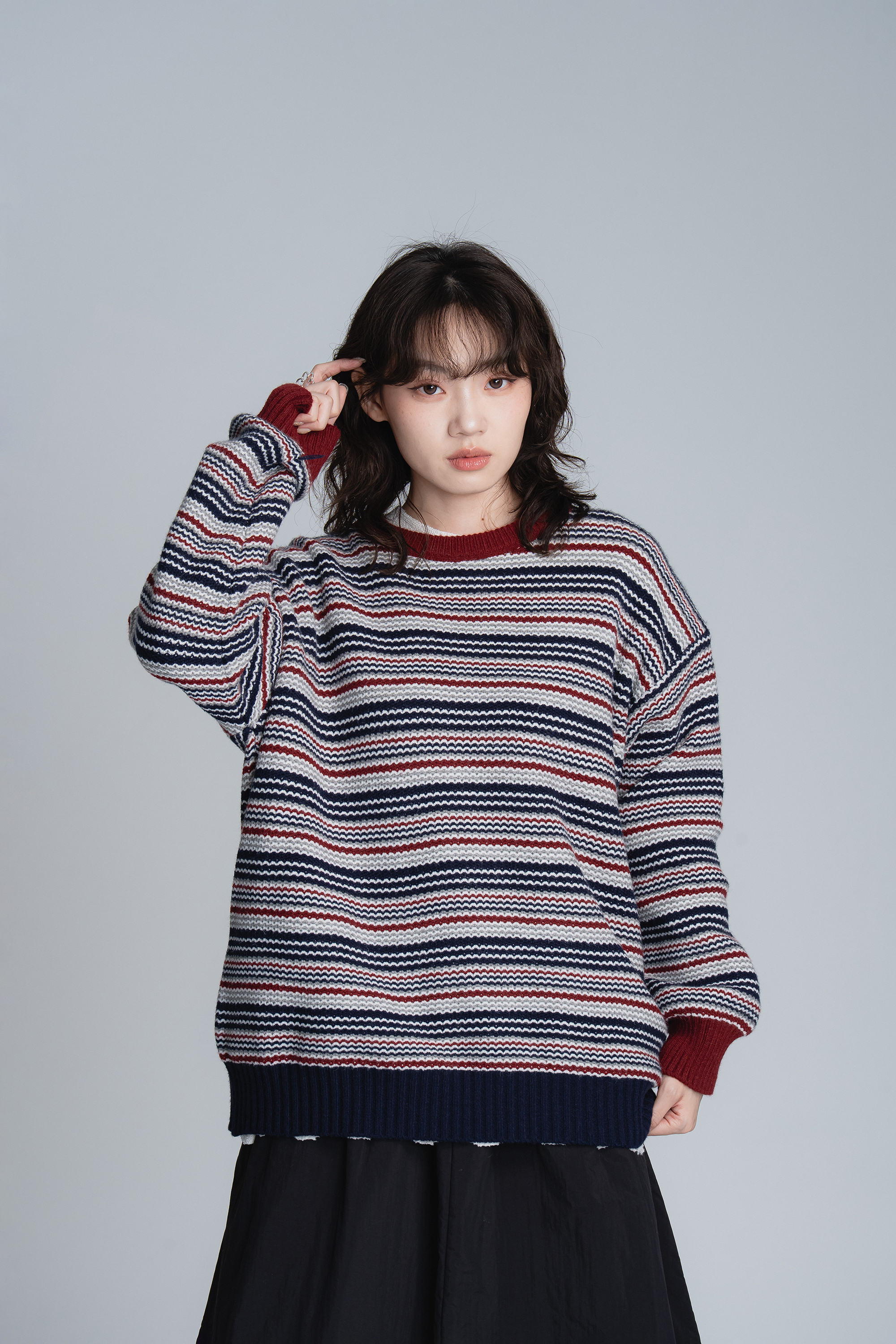 復古撞色條紋針織毛衣 4色