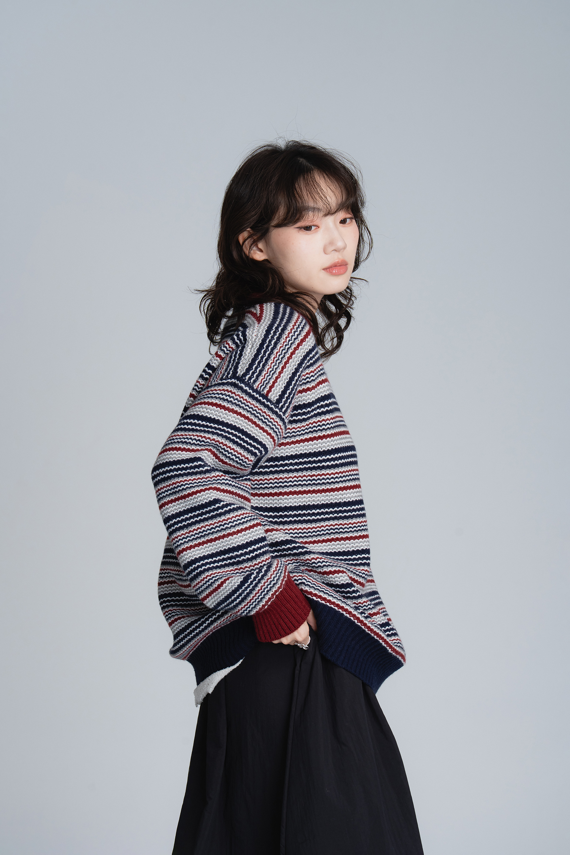 復古撞色條紋針織毛衣 4色