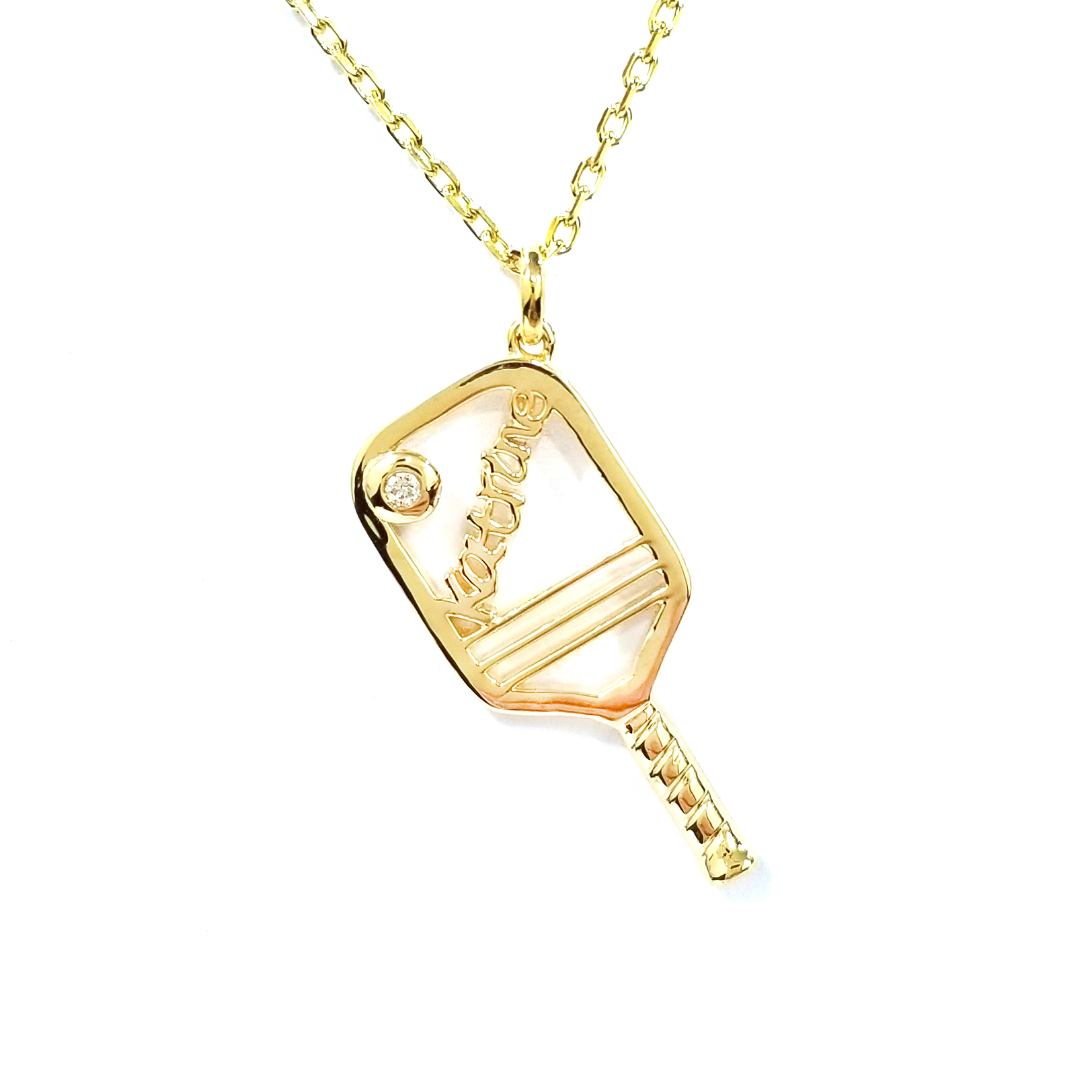 9K黃金 實驗室培育鑽石匹克球名字頸鏈