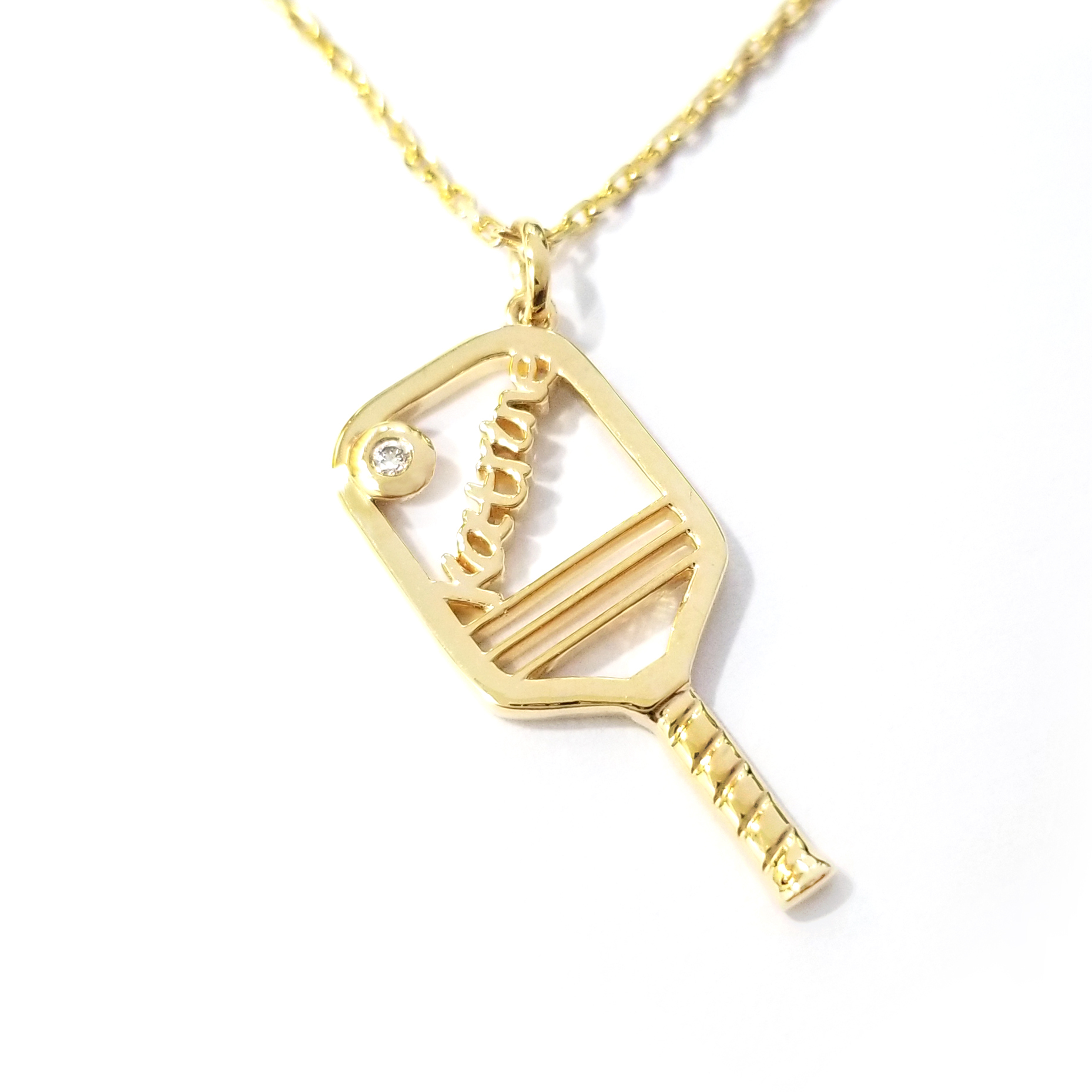 9K黃金 實驗室培育鑽石匹克球名字頸鏈