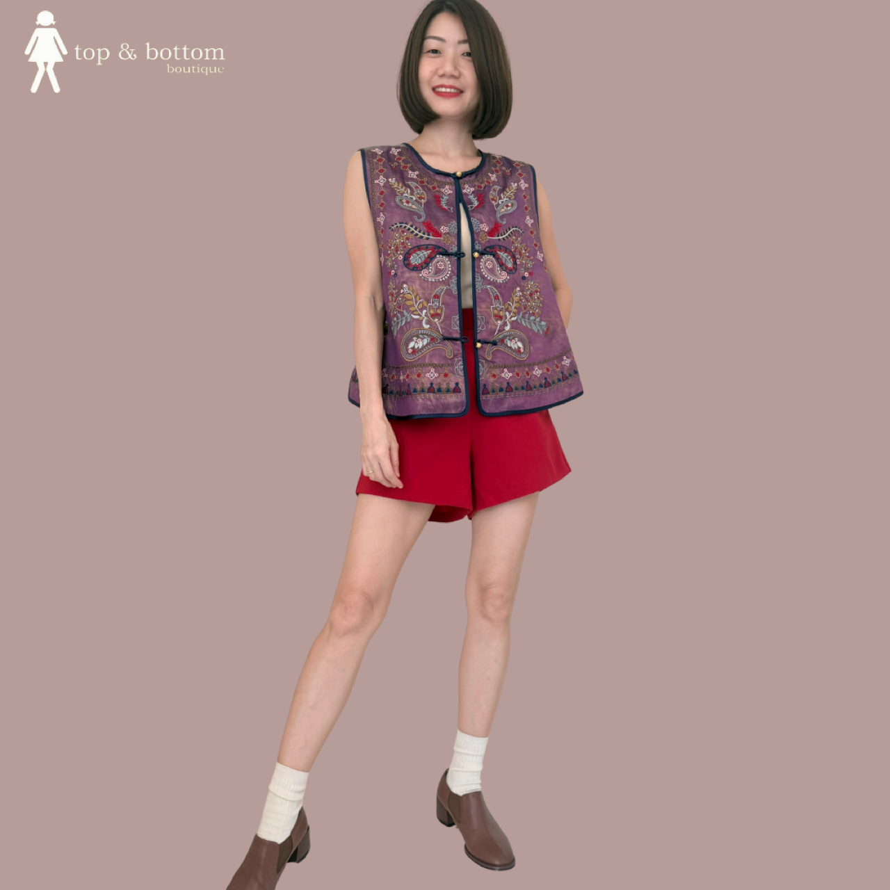 EMBROIDERED FLORAL MOTIF ORIENTAL VEST