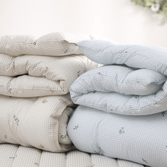 [韓國棉被] 天絲莫代爾・栗米棉填充｜格仔小熊頭樹葉印花 冬被 四季被 2色