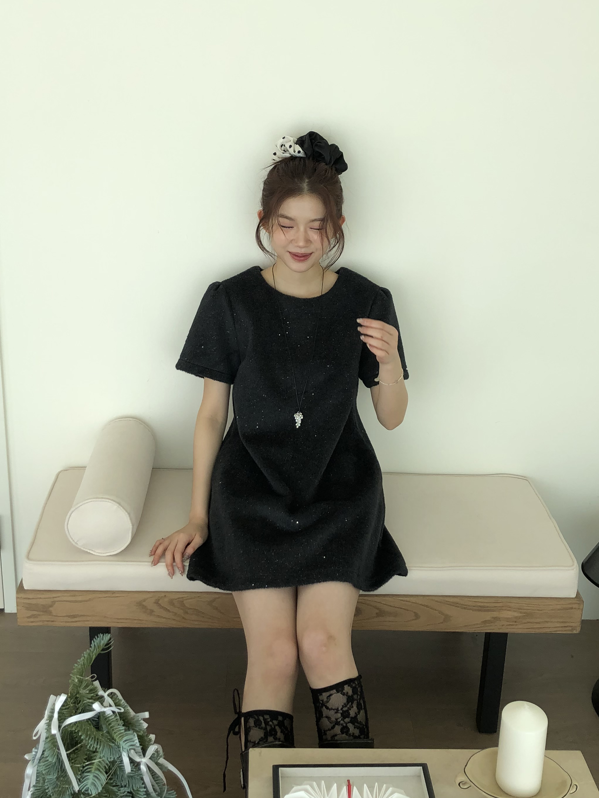 點點素色拼接髮圈