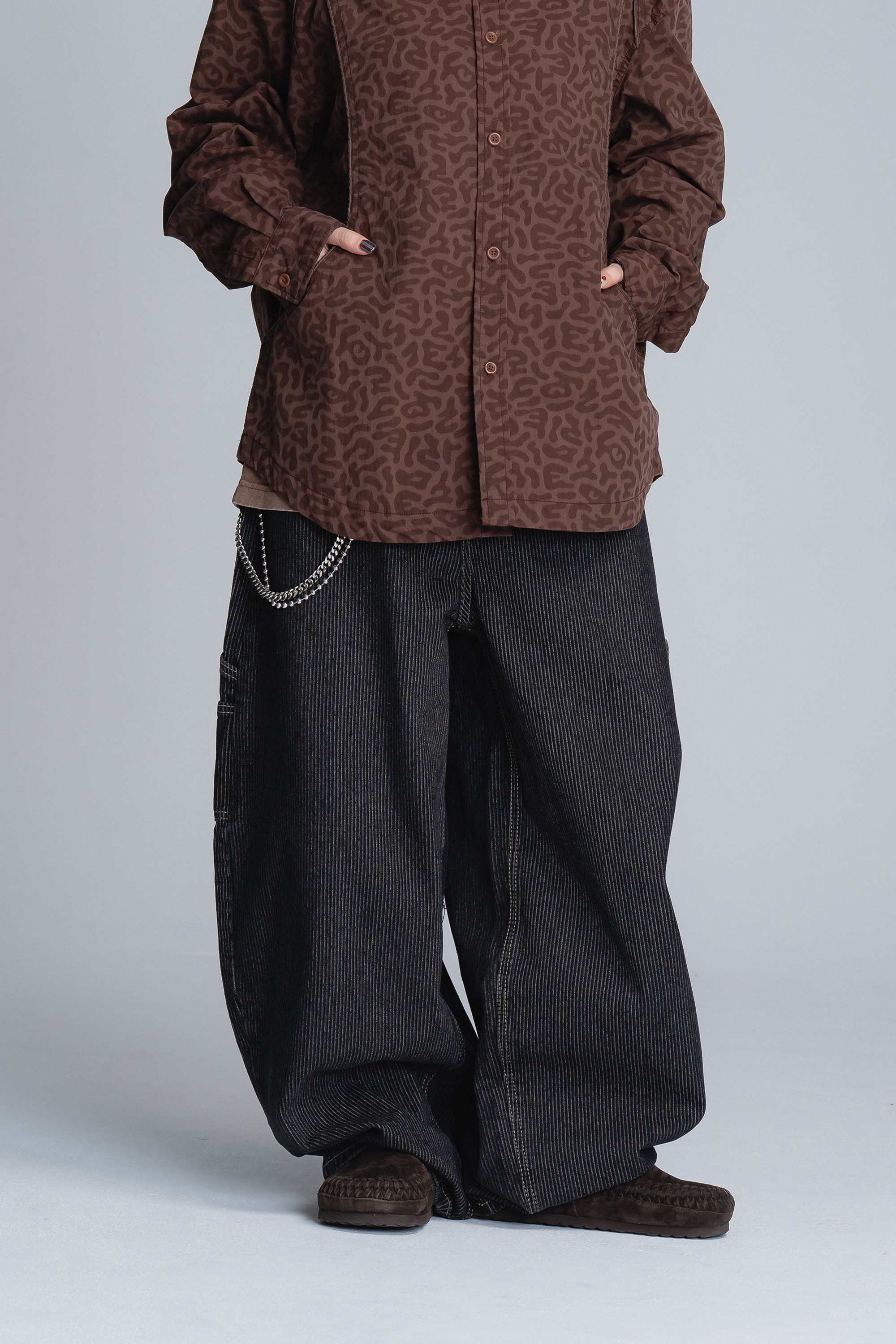 個性直條落地丹寧長褲