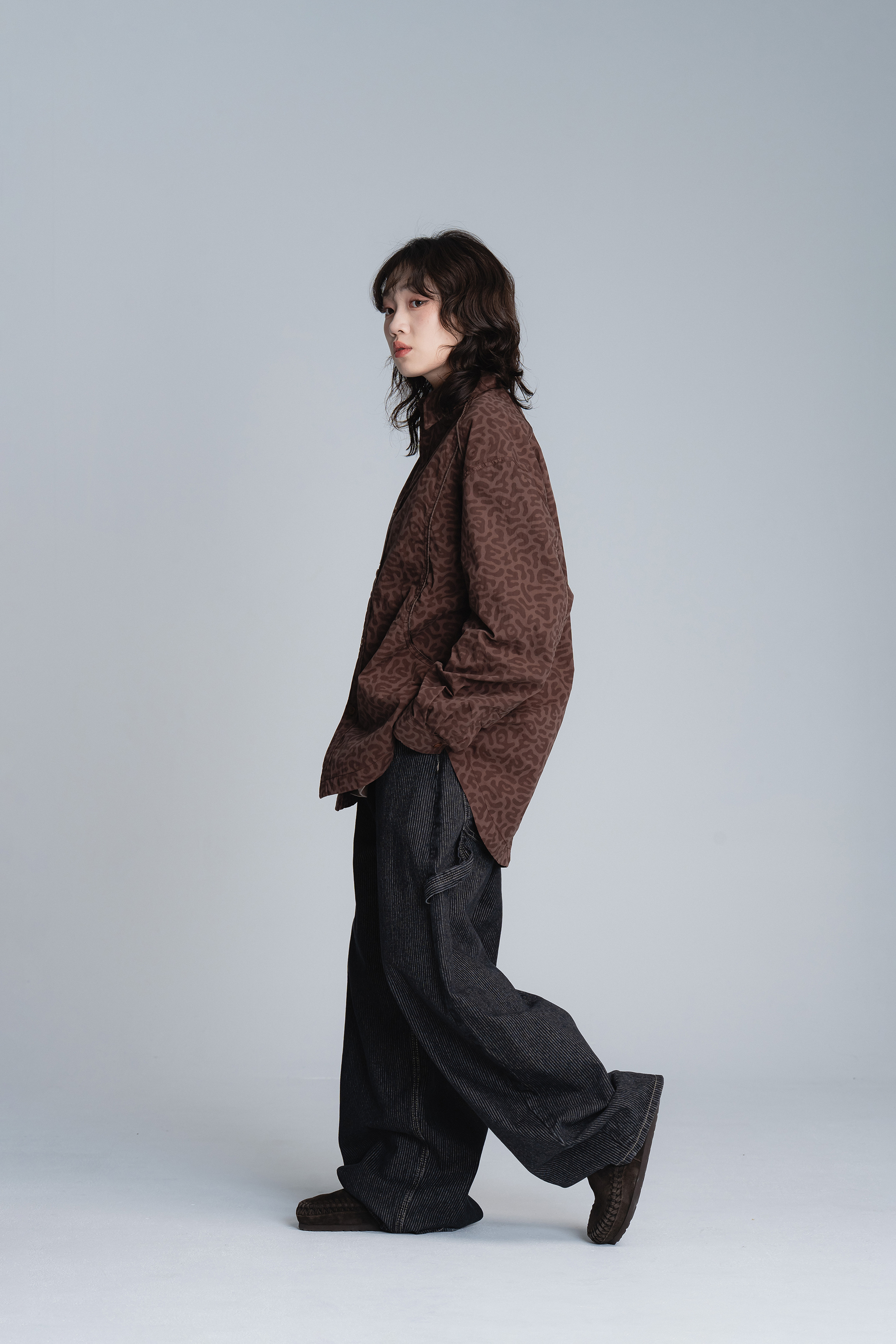 個性直條落地丹寧長褲