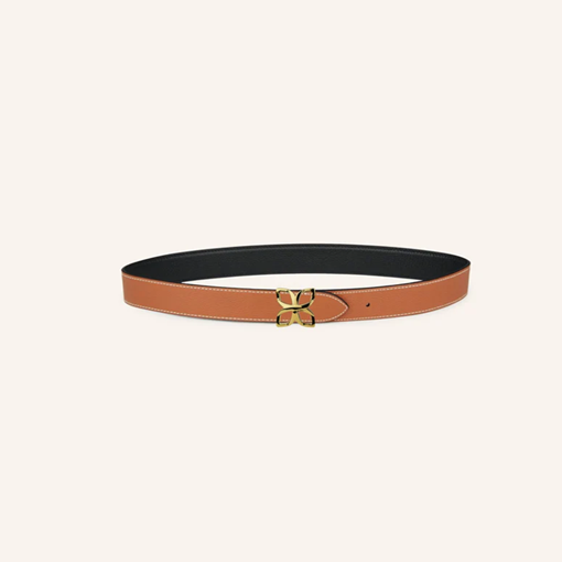 1FL0104-506 [FLEURON] Ceinture Hortensia Doré 25mm Noir Caramel 70 #CTF01VG0303BLK70 (EU)