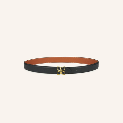 1FL0104-506 [FLEURON] Ceinture Hortensia Doré 25mm Noir Caramel 70 #CTF01VG0303BLK70 (EU)