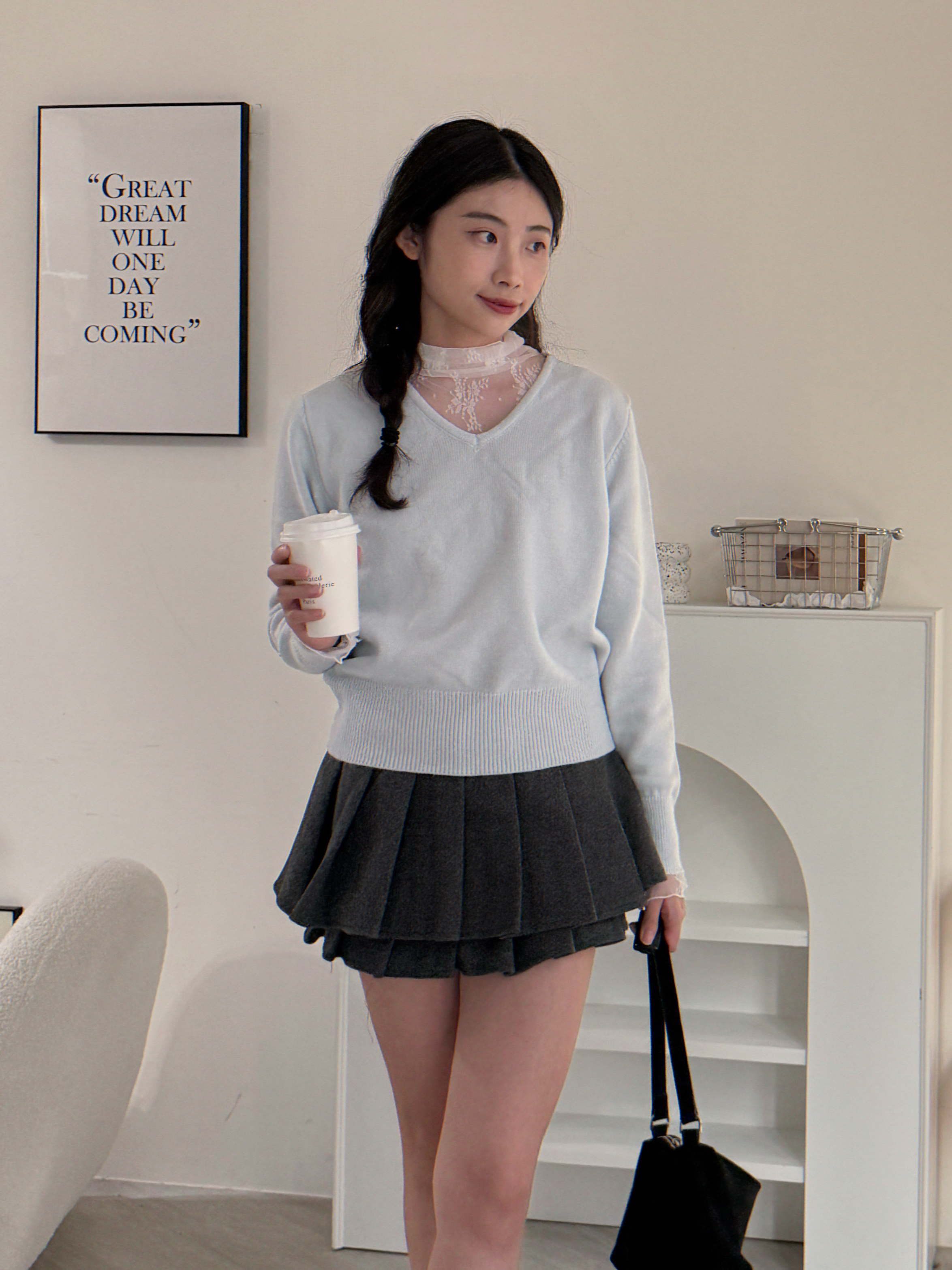 1520 鏤空蕾絲邊假兩件針織上衣 (D)