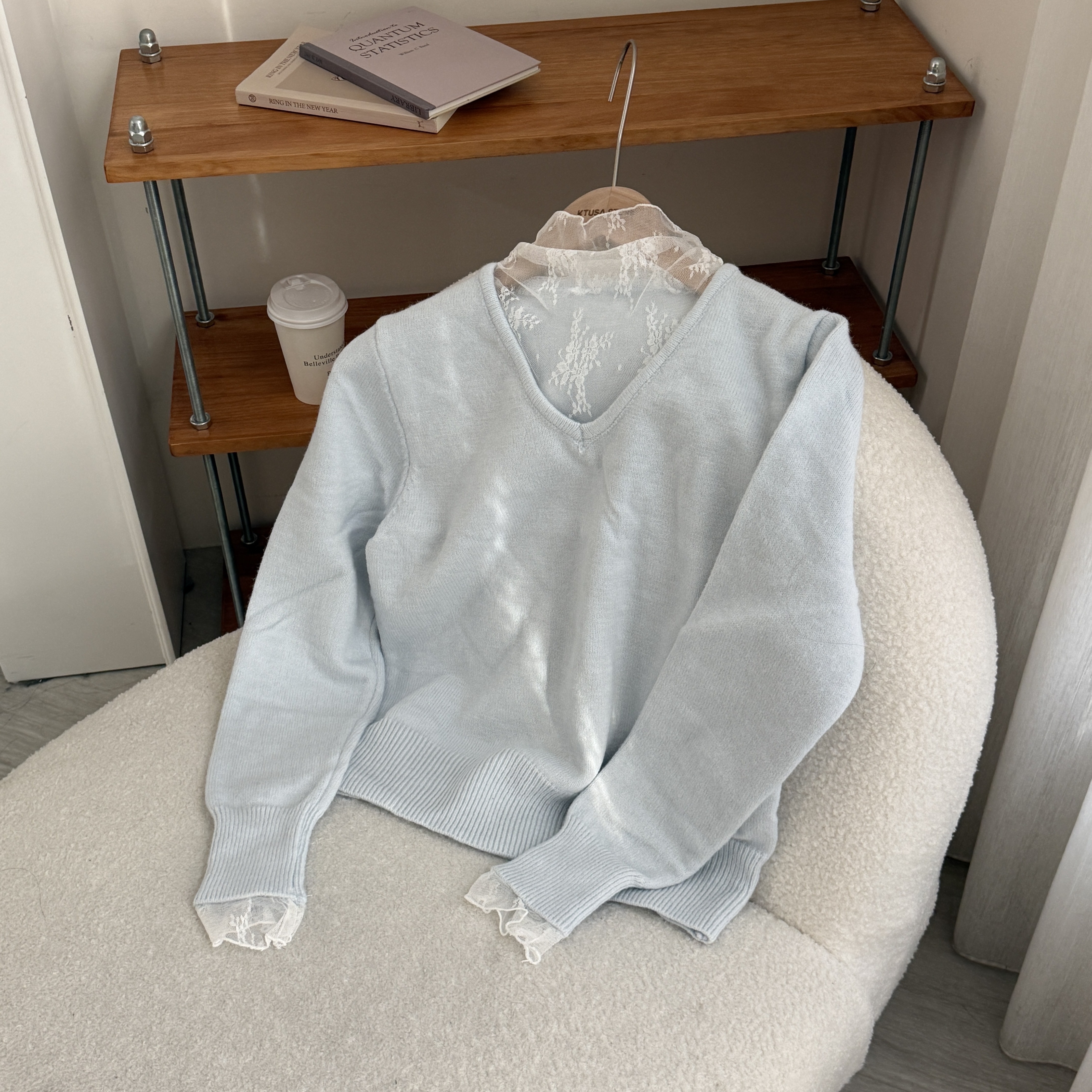 1520 鏤空蕾絲邊假兩件針織上衣 (D)