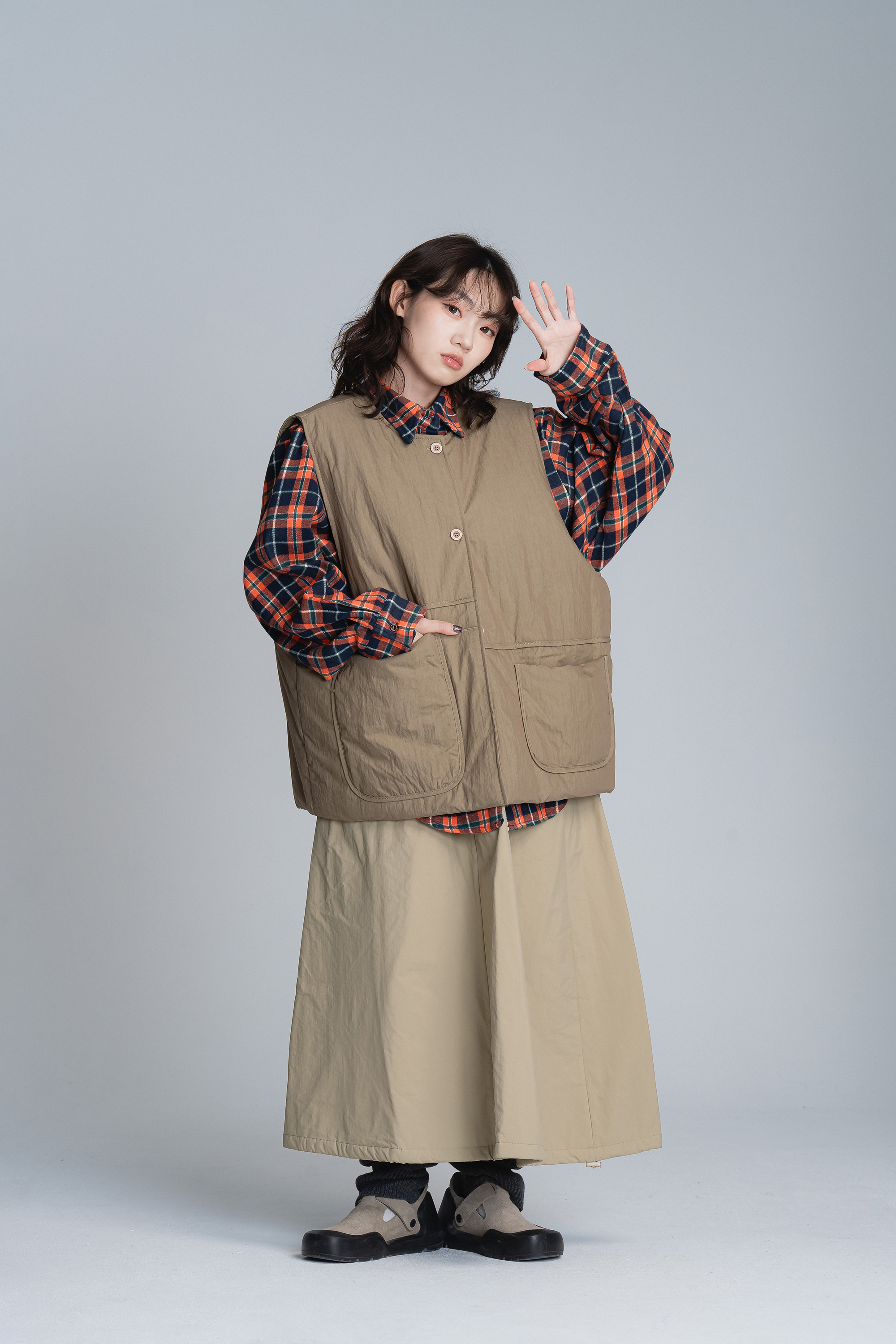 不對襯口袋鋪棉背心 3色