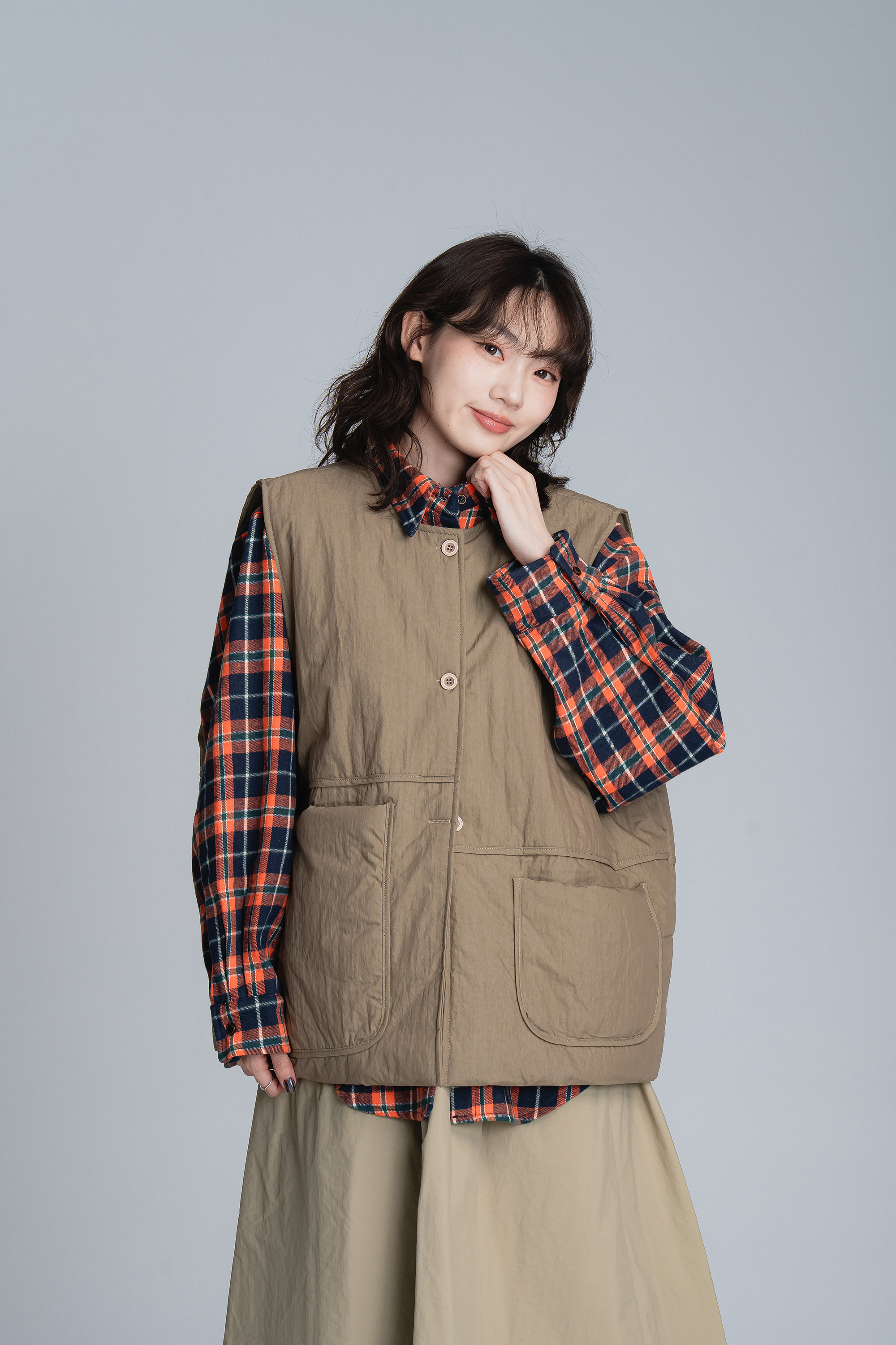 不對襯口袋鋪棉背心 3色