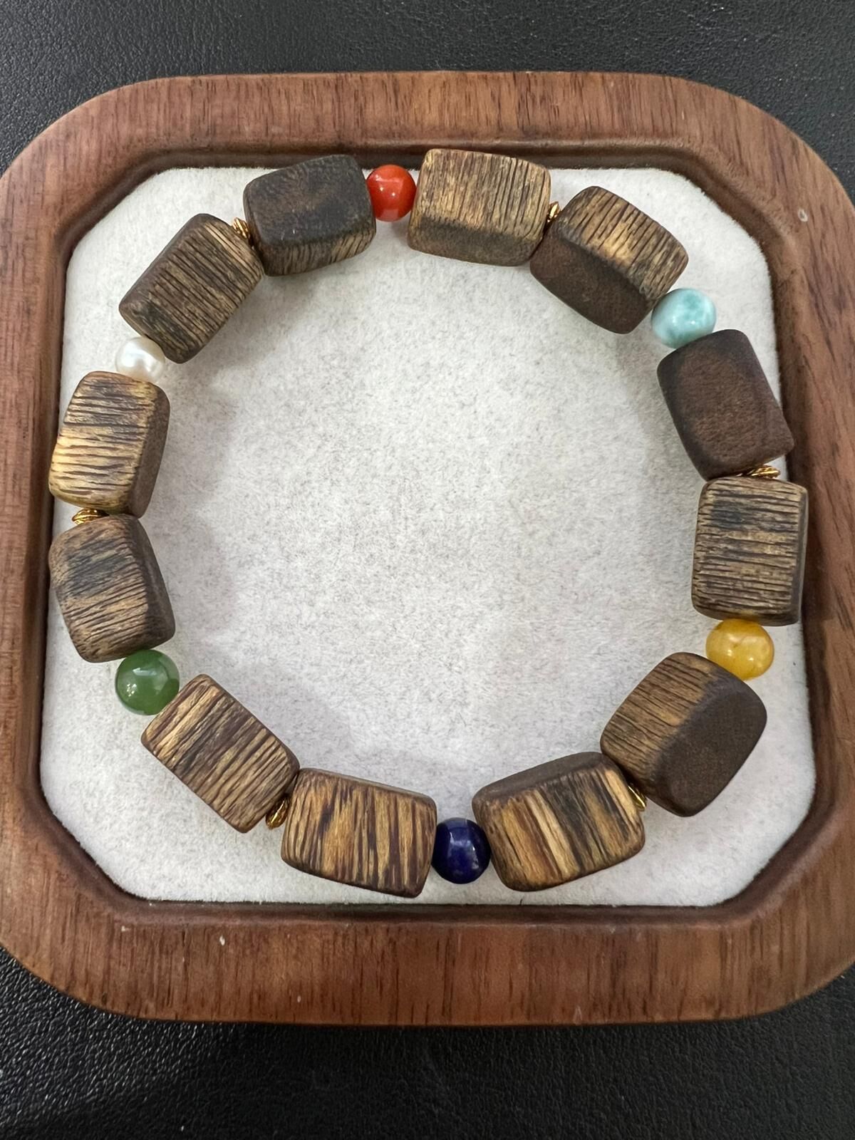 【直播】LL010344 沉香海紋石蜜蠟南紅青金碧玉珍珠手串 7-8mm