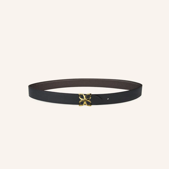 1FL0104-511 [FLEURON] Ceinture Hortensia Doré 25mm Espresso Noir Lisse 70 #CTF01VG1314ESP70 (EU)