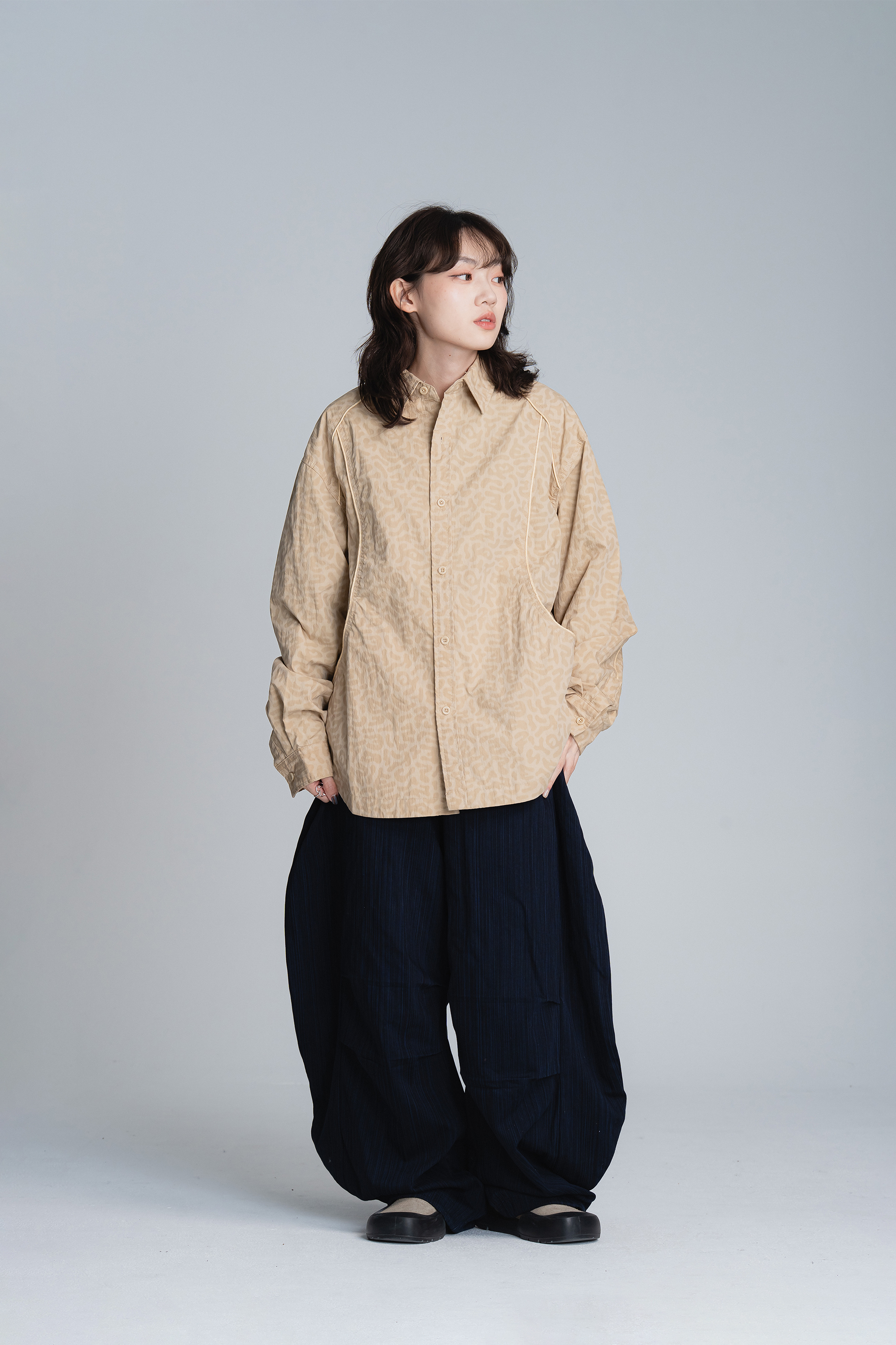 暗藏豹紋長袖襯衫 3色