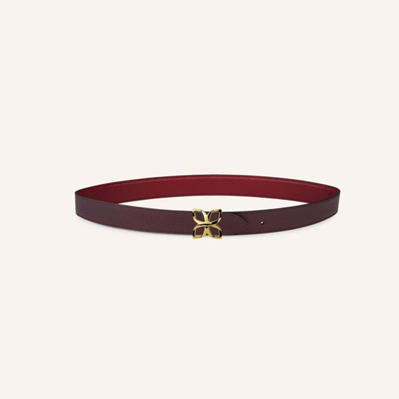 1FL0104-512 [FLEURON] Ceinture Hortensia Doré 25mm Bordeaux Prune 70 #CTF01VG1629BGD70 (EU)
