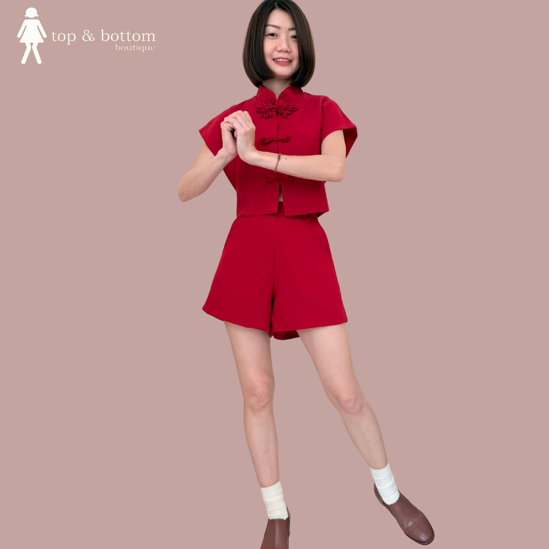 V SLEEVE SOLID CHINESE KNOT BLOUSE