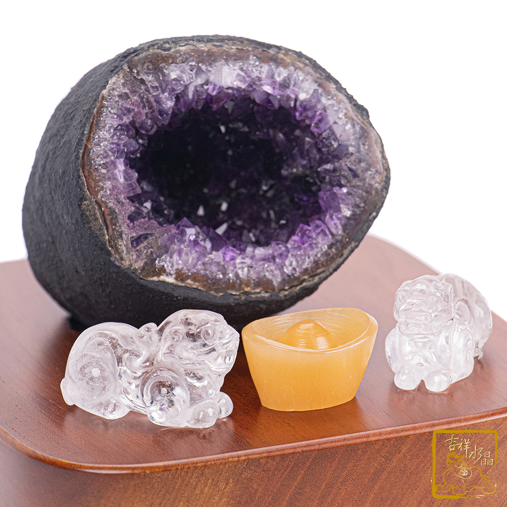 烏拉圭紫水晶洞 招財貔貅組合