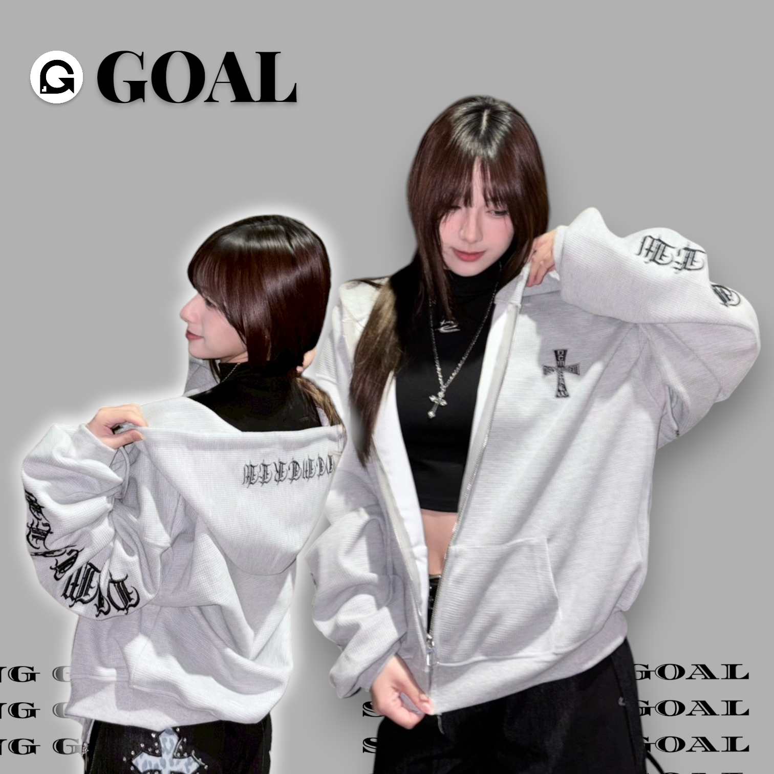 (GOAL) DCM 華夫格 連帽外套 哥德 十字架 刺繡