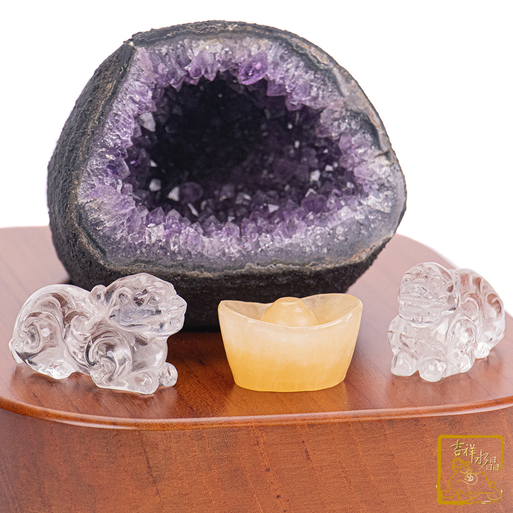 烏拉圭紫水晶洞 招財貔貅組合