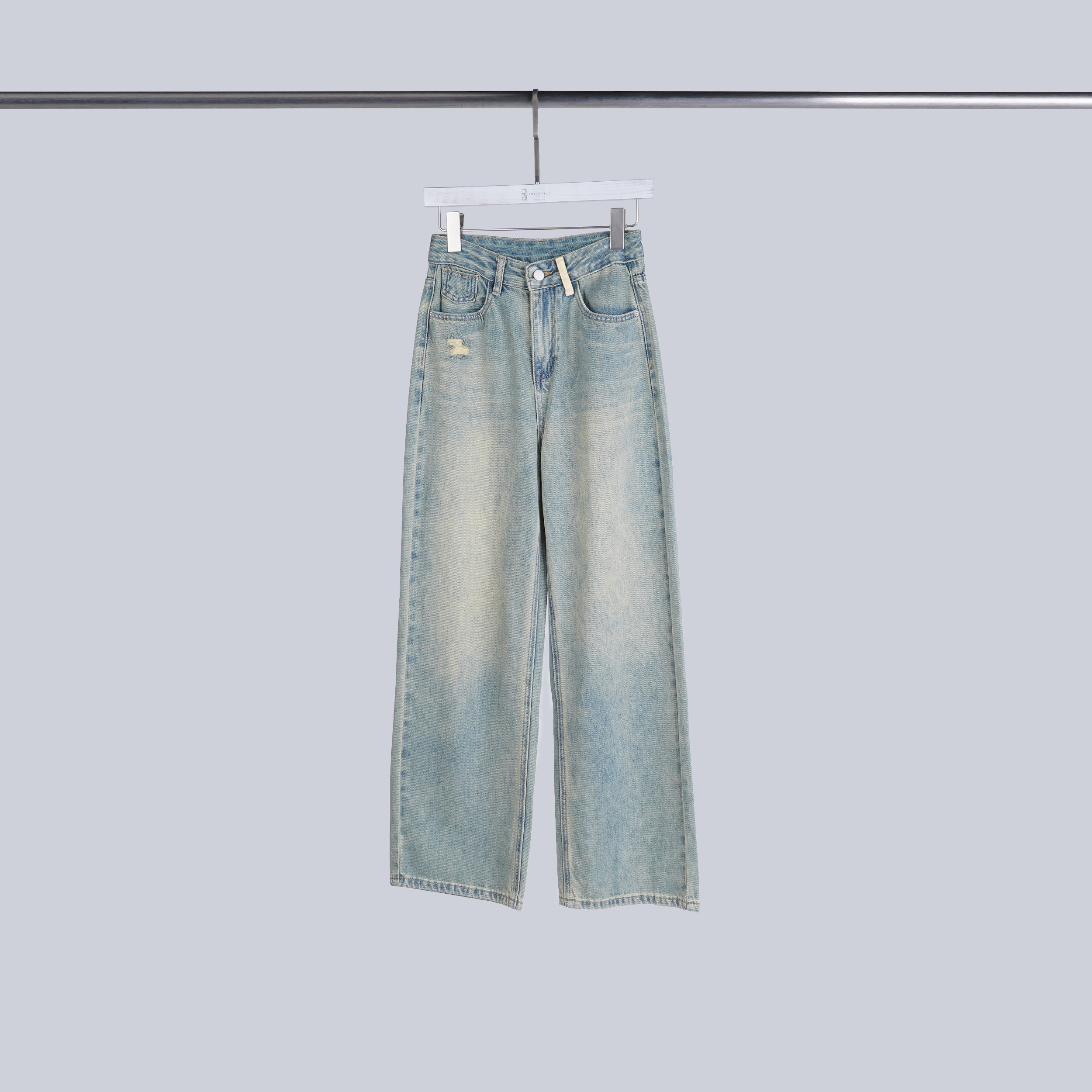 小刷破撞色褲耳口袋牛仔褲 | 水洗藍