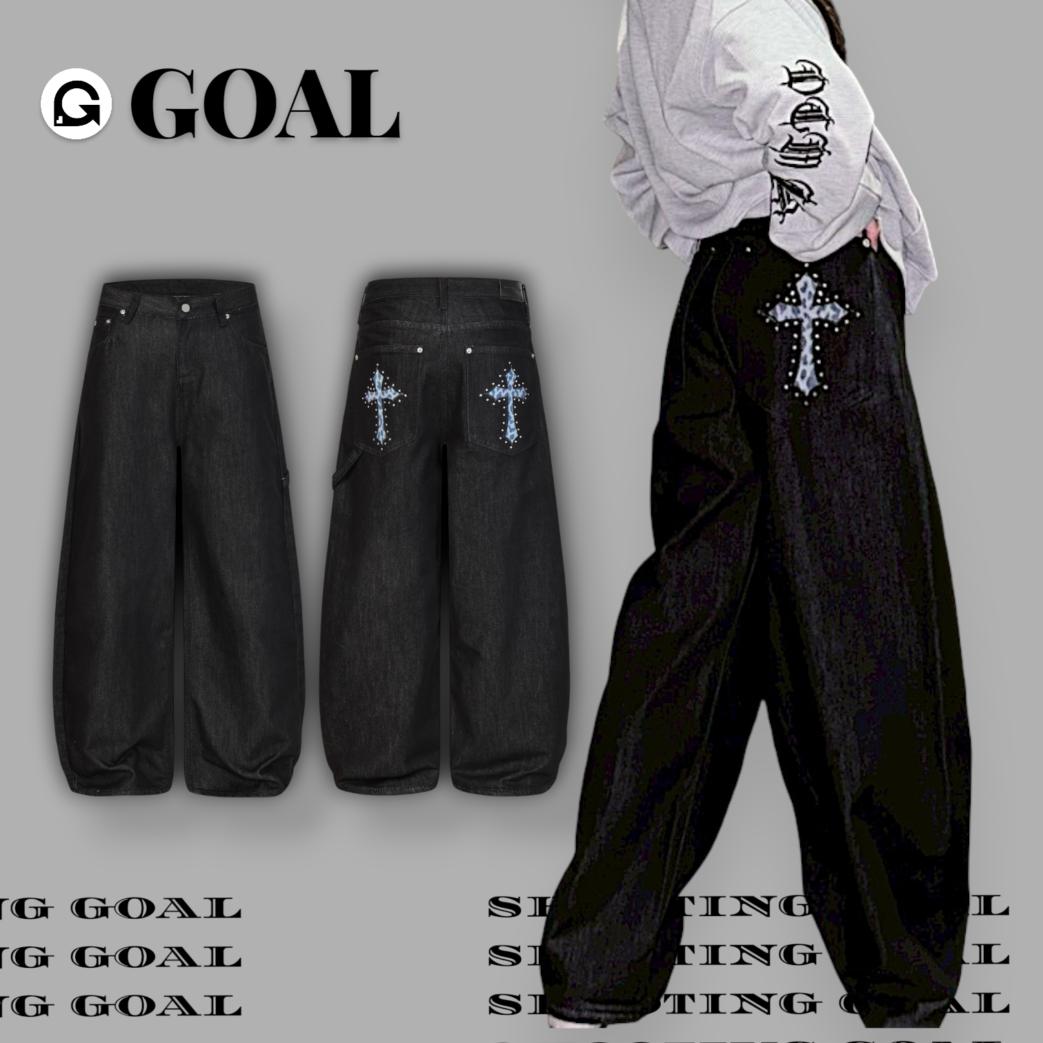 (GOAL) UNF 美式豹紋十字架 落地牛仔褲