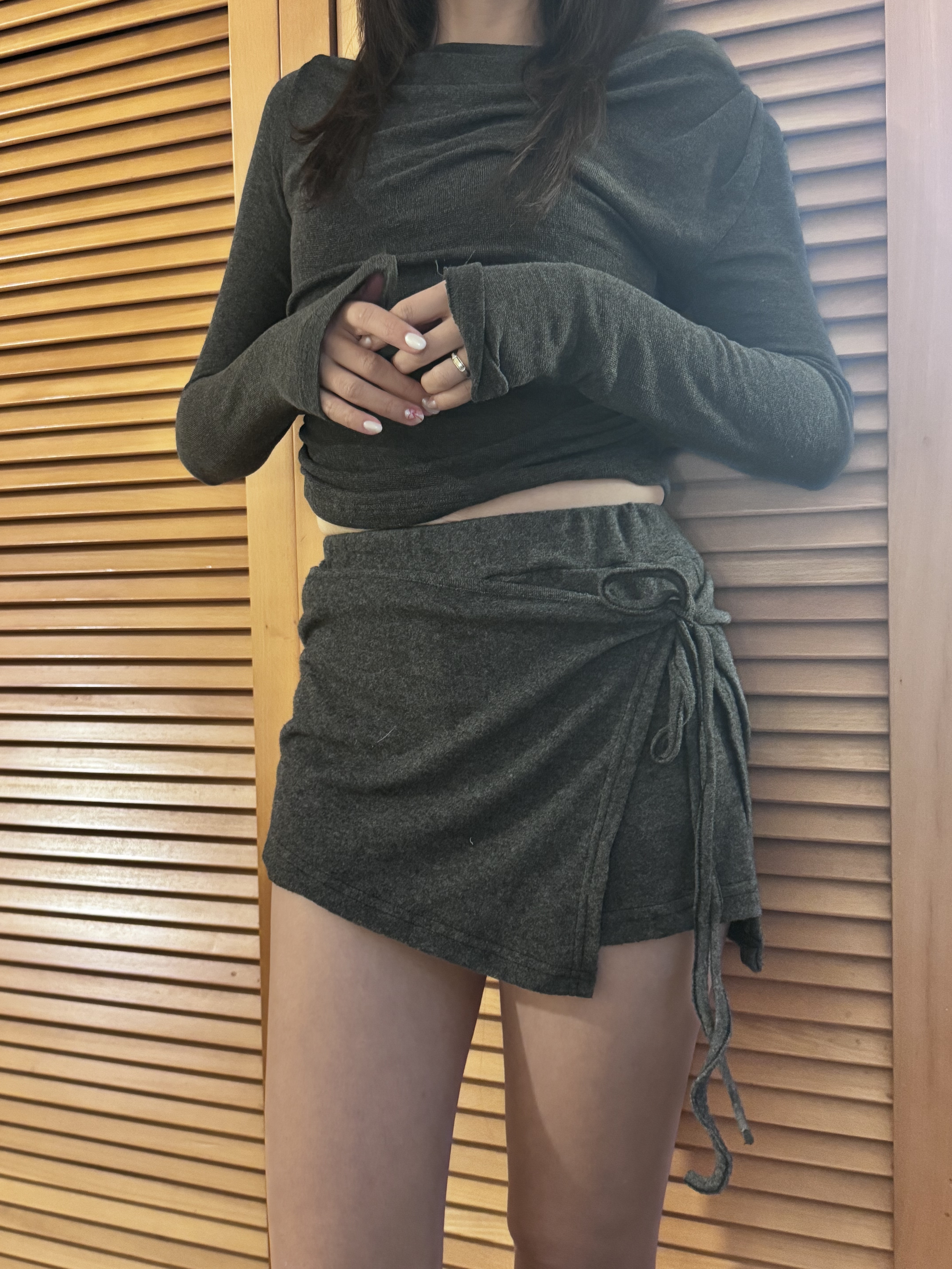 (訂購)綁帶綁面裙褲 SK0101(灰/黑)