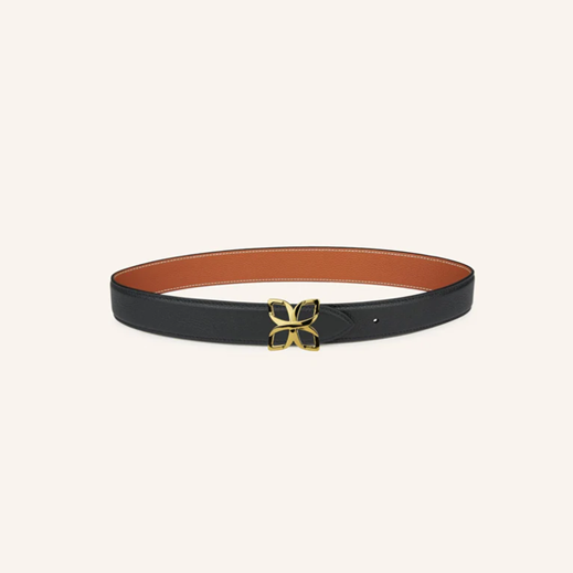 1FL0104-522 [FLEURON] Ceinture Hortensia Doré 33mm Noir Caramel 70 #CTF03VG0303BLK70 (EU)