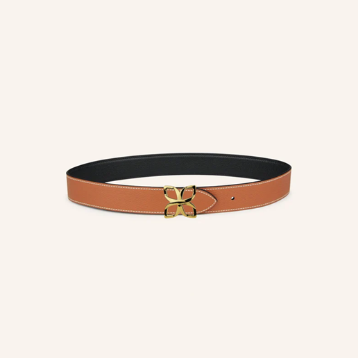 1FL0104-522 [FLEURON] Ceinture Hortensia Doré 33mm Noir Caramel 70 #CTF03VG0303BLK70 (EU)