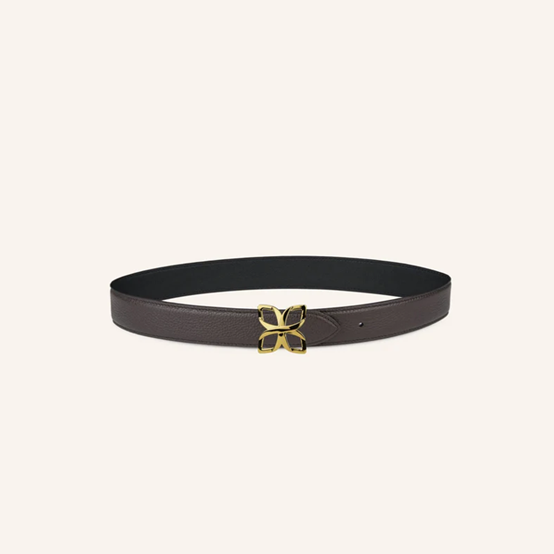 1FL0104-527 [FLEURON] Ceinture Hortensia Doré 33mm Espresso Noir Lisse 70 #CTF03VG1314ESP70 (EU)