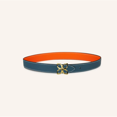 1FL0104-528 [FLEURON] Ceinture Hortensia Doré 33mm Mandarine / Bleu Pacifique 70 #CTF03VG1459MDN70 (EU)