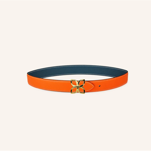 1FL0104-528 [FLEURON] Ceinture Hortensia Doré 33mm Mandarine / Bleu Pacifique 70 #CTF03VG1459MDN70 (EU)