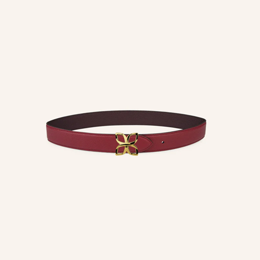 1FL0104-529 [FLEURON] Ceinture Hortensia Doré 33mm Bordeaux Prune 70 #CTF03VG1629BGD70 (EU)