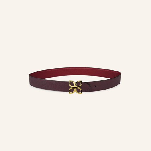 1FL0104-529 [FLEURON] Ceinture Hortensia Doré 33mm Bordeaux Prune 70 #CTF03VG1629BGD70 (EU)