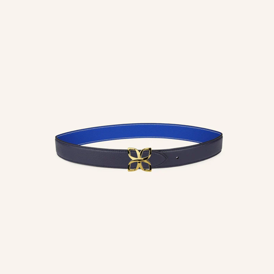 1FL0104-530 [FLEURON] Ceinture Hortensia Doré 33mm Bleu Marine Bleu Cobalt 70 #CTF03VG3923NBU70 (EU)
