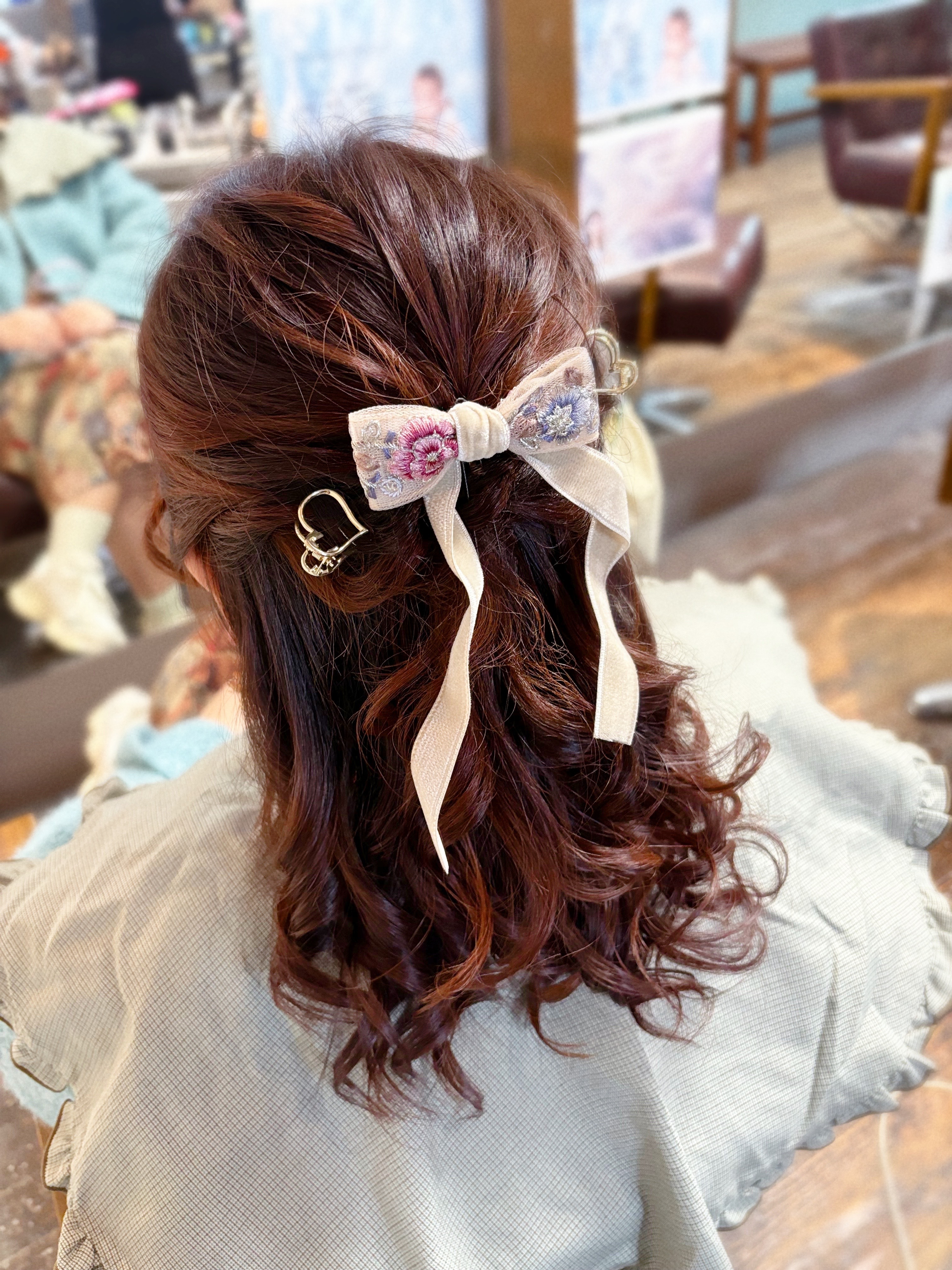 絨面蝴蝶結髮插