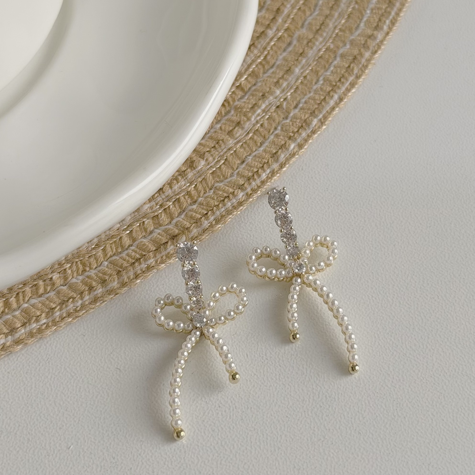 A158排鑽珍珠蝴蝶結垂吊