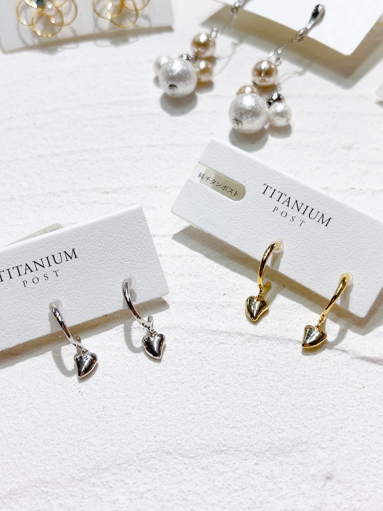 [日本制] 垂墜心形耳環