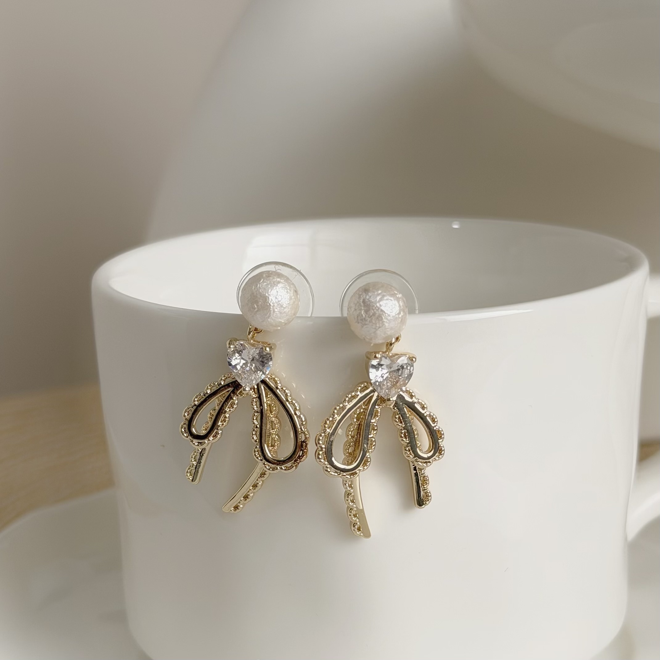 A154棉花珍珠蕾絲蝴蝶結垂吊