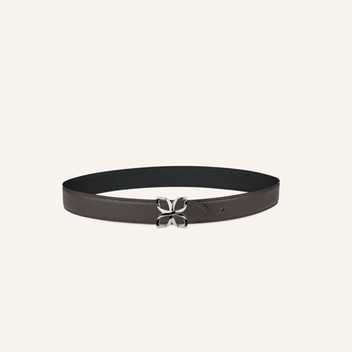 1FL0104-537 [FLEURON] Ceinture Hortensia Argenté 33mm Espresso Noir Lisse 70 #CTF04VG1314ESP70 (EU)