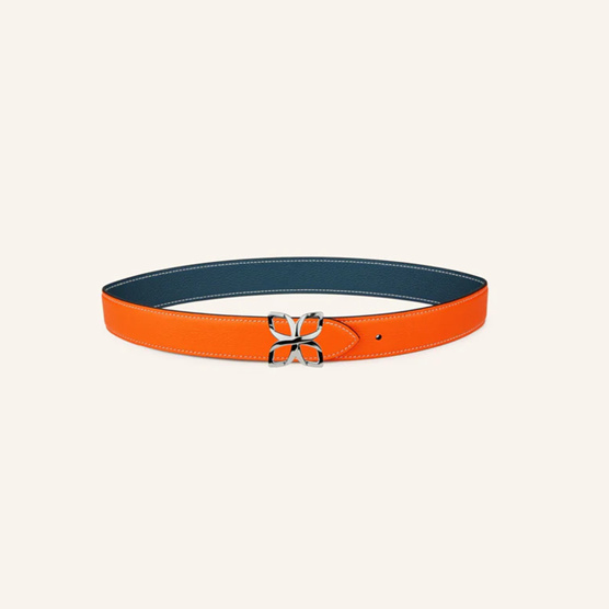 1FL0104-538 [FLEURON] Ceinture Hortensia Argenté 33mm Mandarine / Bleu Pacifique 70 #CTF04VG1459MDN70 (EU)