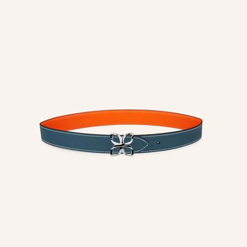 1FL0104-538 [FLEURON] Ceinture Hortensia Argenté 33mm Mandarine / Bleu Pacifique 70 #CTF04VG1459MDN70 (EU)