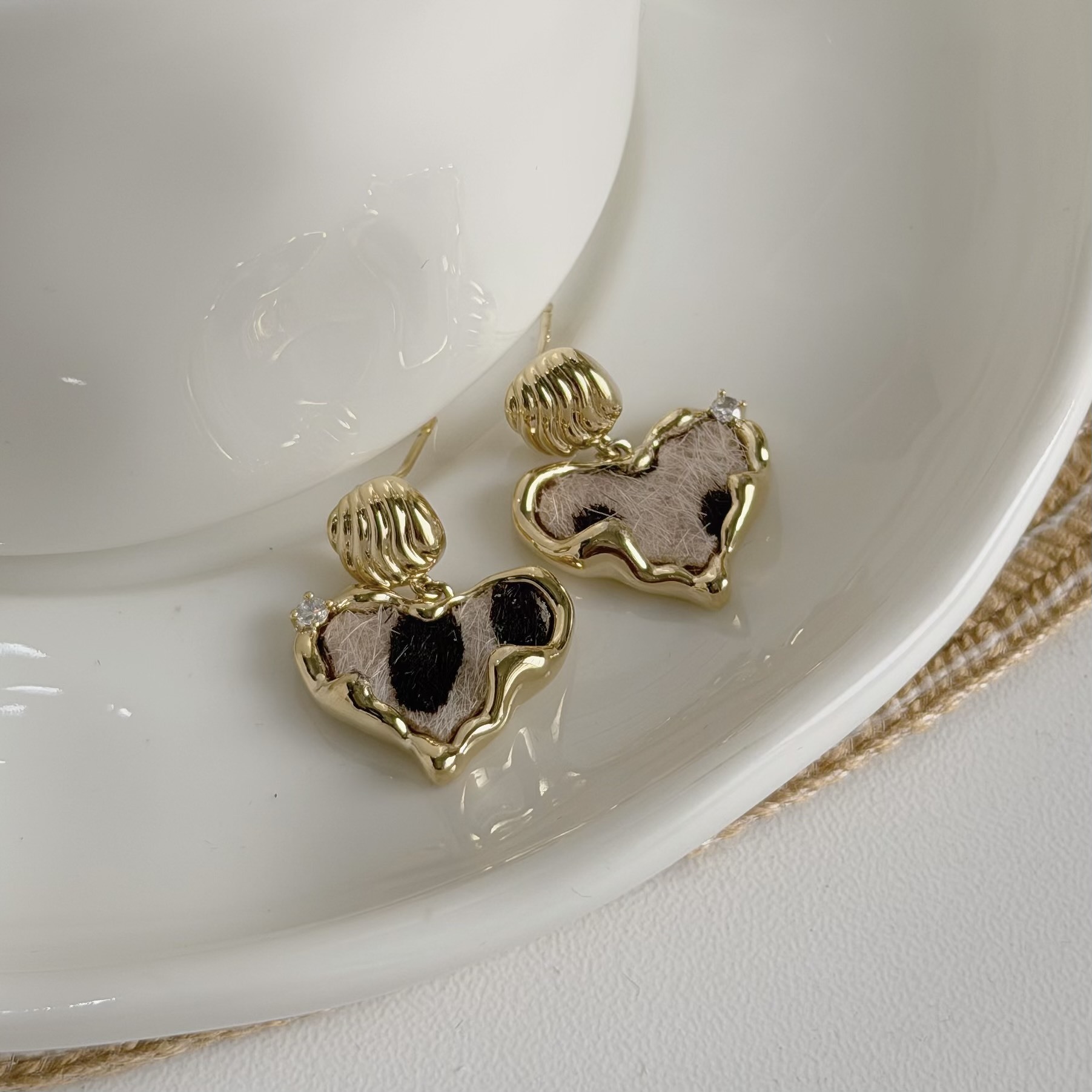 A173絨布豹紋愛心垂吊