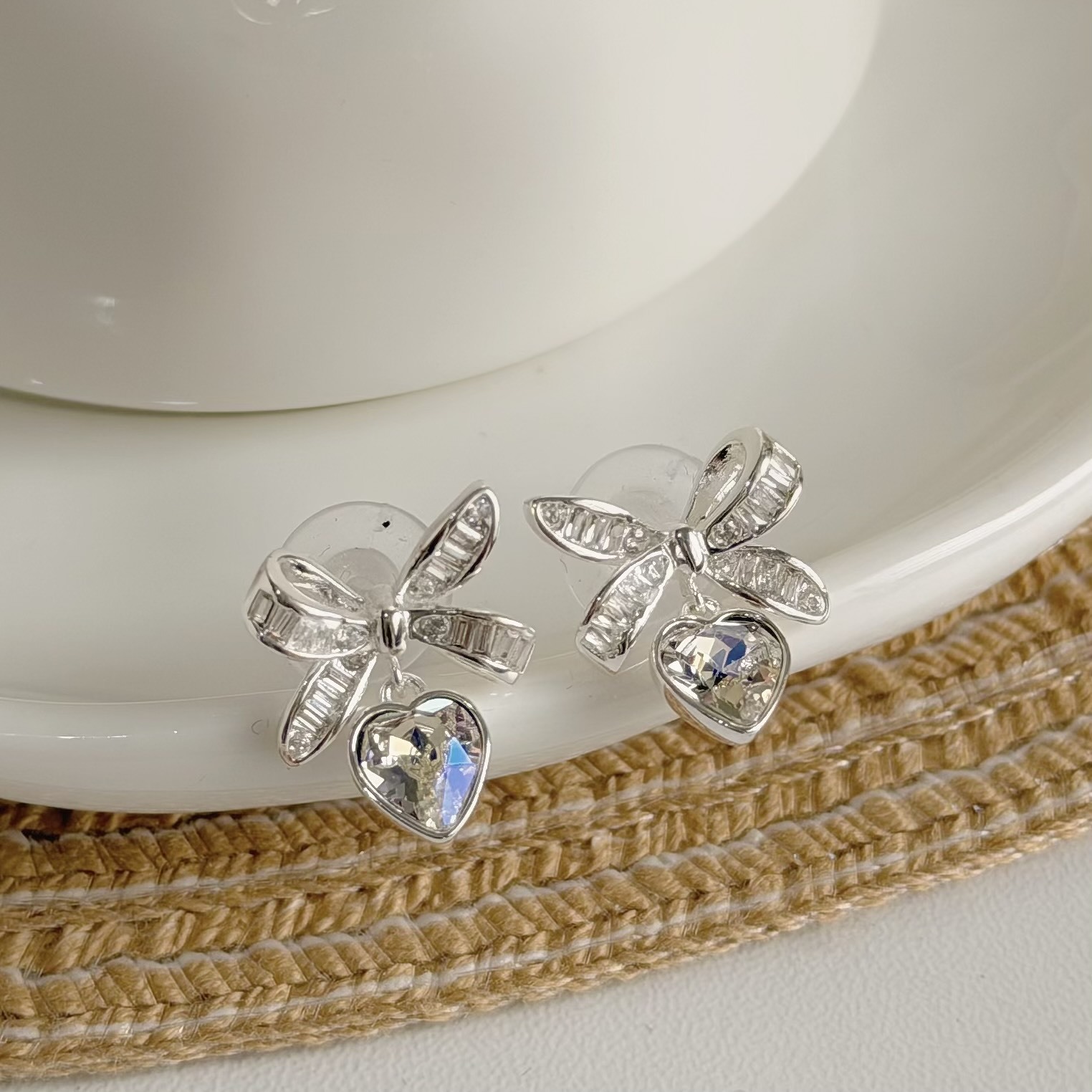 A174鋯石蝴蝶結愛心垂吊