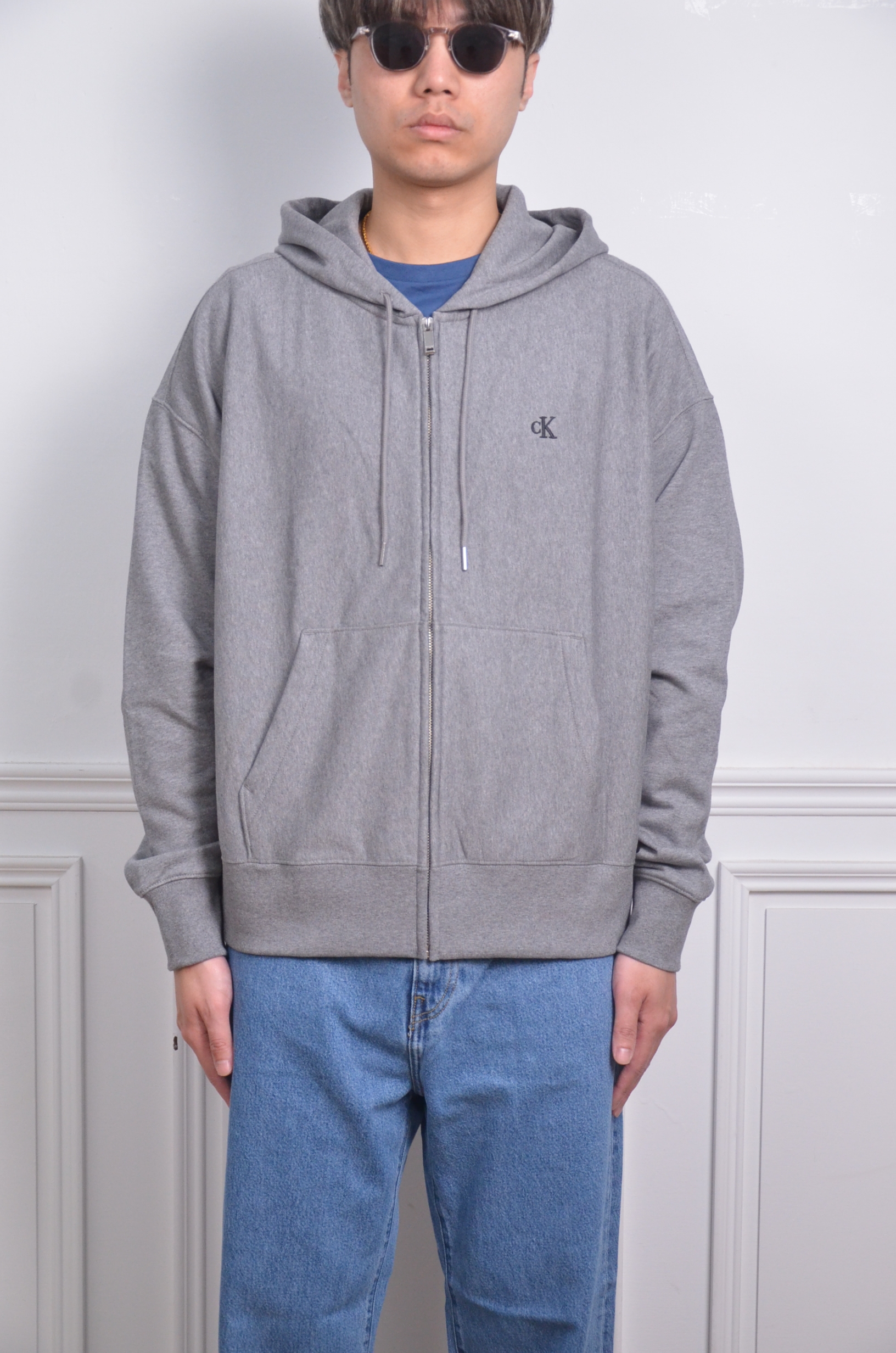 Calvin Klein 刺繡小LOGO連帽外套-黑灰兩色