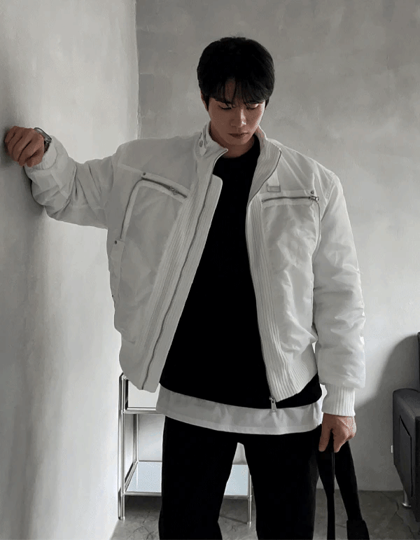 隱藏式條紋絎縫羽絨夾克