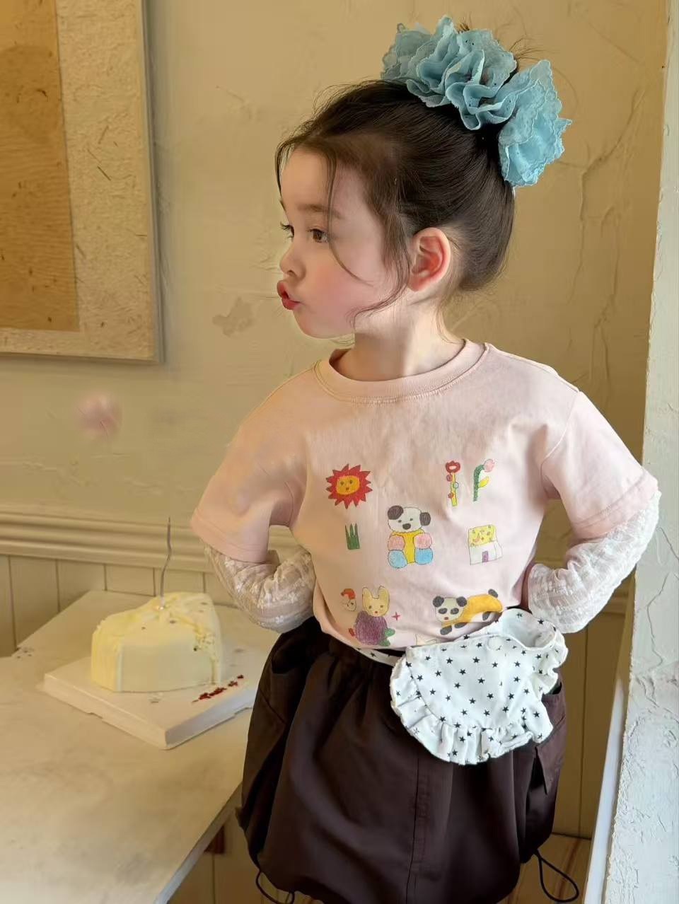 蕾絲拼接假兩件上衣/咖色短裙