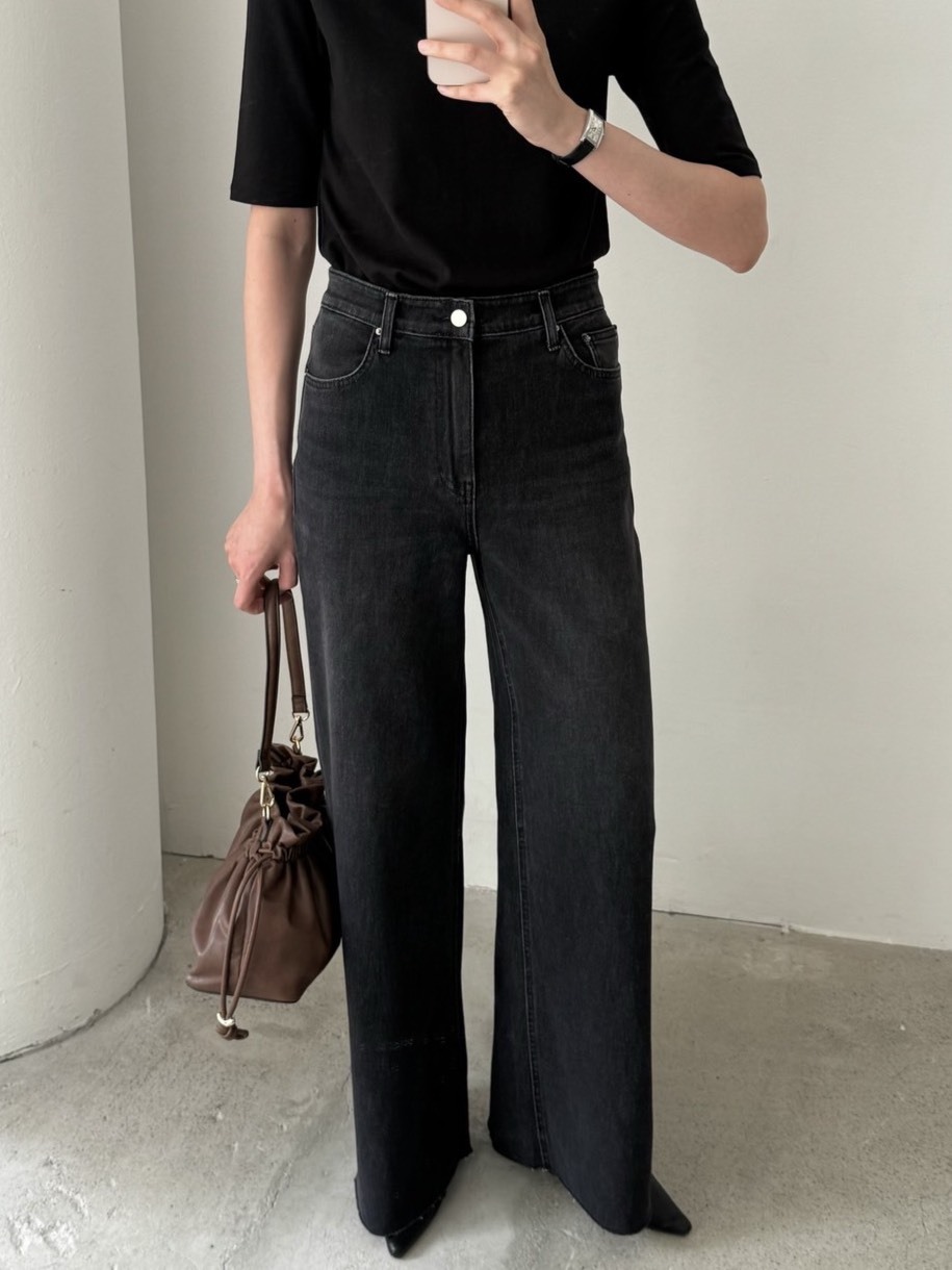 V12 黑色直筒刷色牛仔褲S/M/L