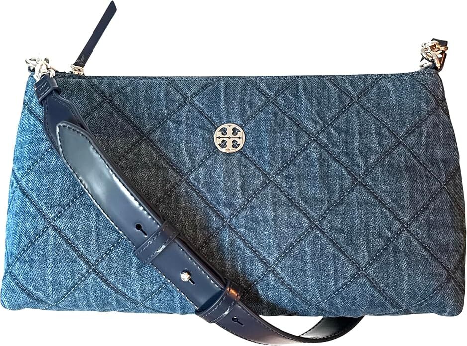 Tory Burch Willa 牛仔布拉鍊肩袋（丹寧色） 款號：167912