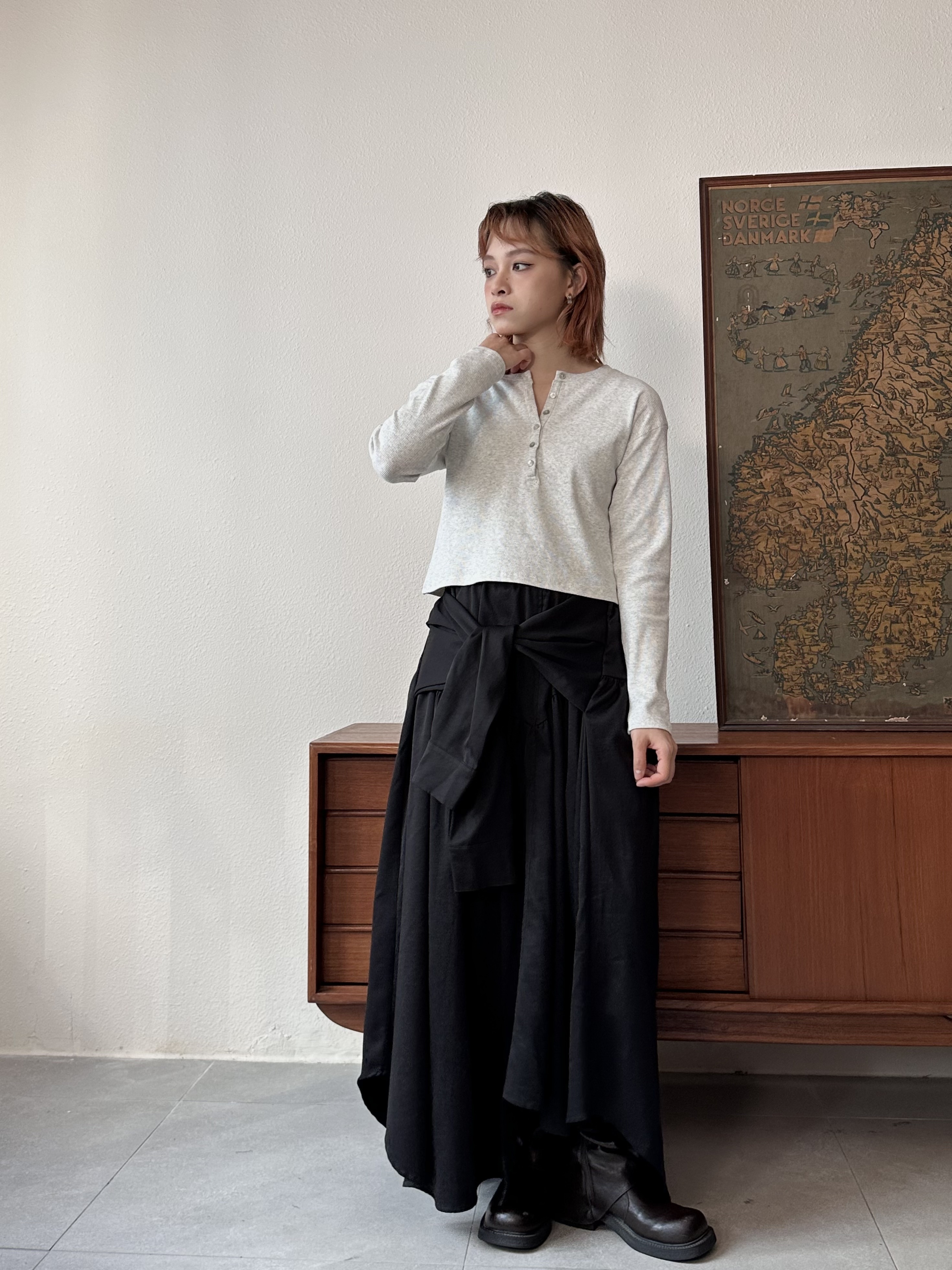 遮小腹～我規則恤袖圓枱長裙 - SK53884