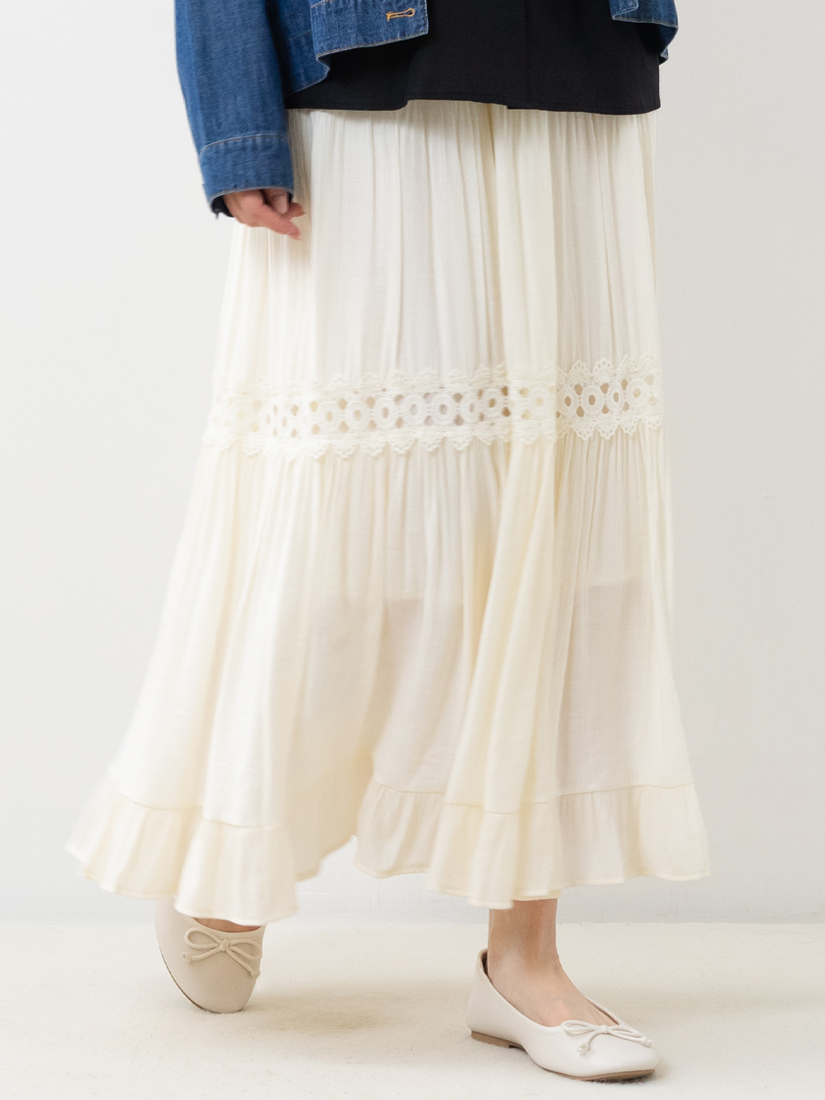 紋理感簍空蕾絲層次長裙